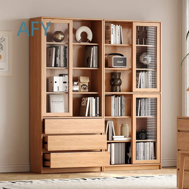 슬라이딩 유리문과 선반이 있는 솔리드 오크 책장, 현대 - Muji Home Storage 리뷰 및 가격